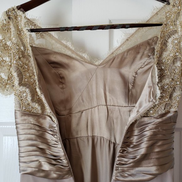 Jovani Beaded Silky Chiffon Gown Gold/Tan, Size 8 - Picture 8 of 13